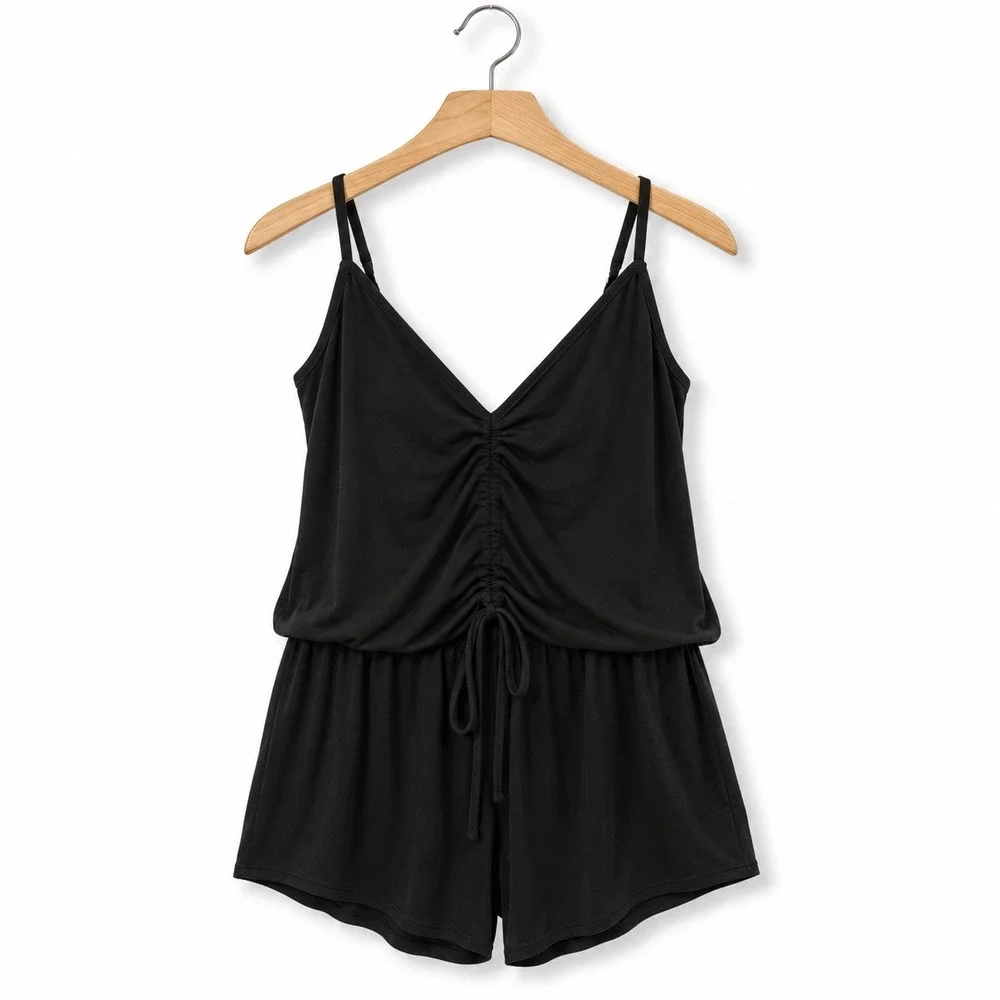 Salt + Cove Romper Womens Small Black Front Cinch Sleeveless Cover Up Summer